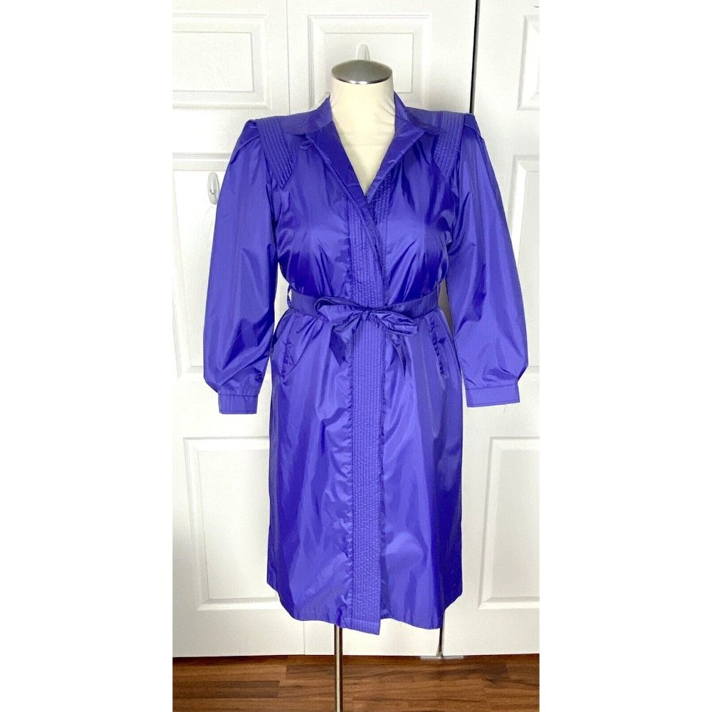 Misty Weather Vintage Purple Raincoat With Belt/ Lined & Shoulder Pads Size 5/6